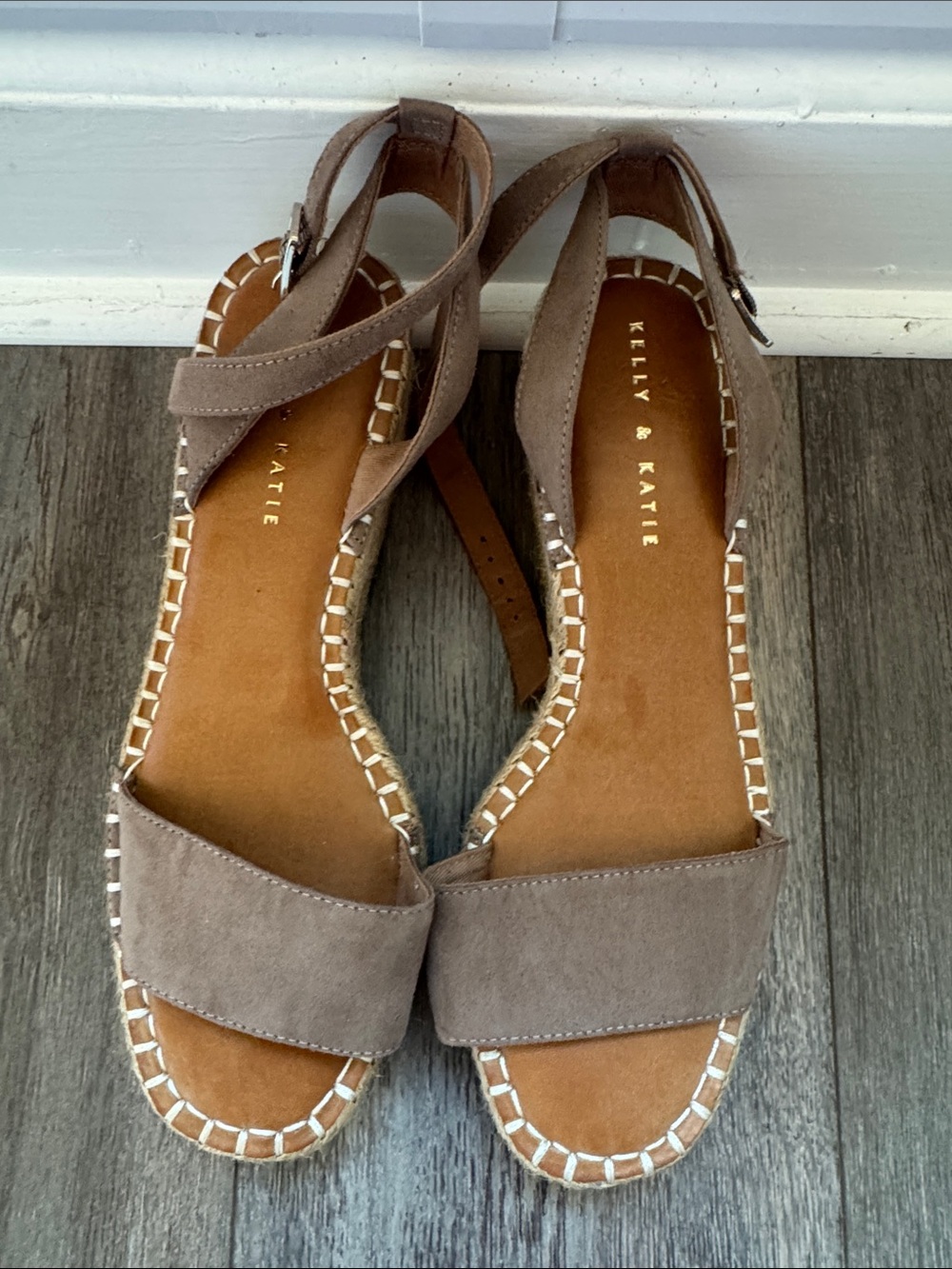 Kelly & Katie Taupe Suede Espadrille Ankle-Strap Sandals